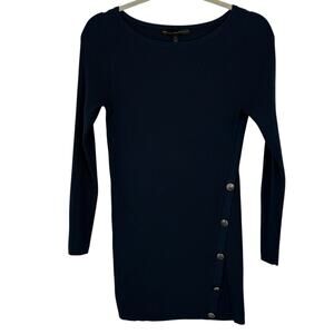 White House Black Market Ribbed Knit Sweater Small Dark Blue Silver Buttons